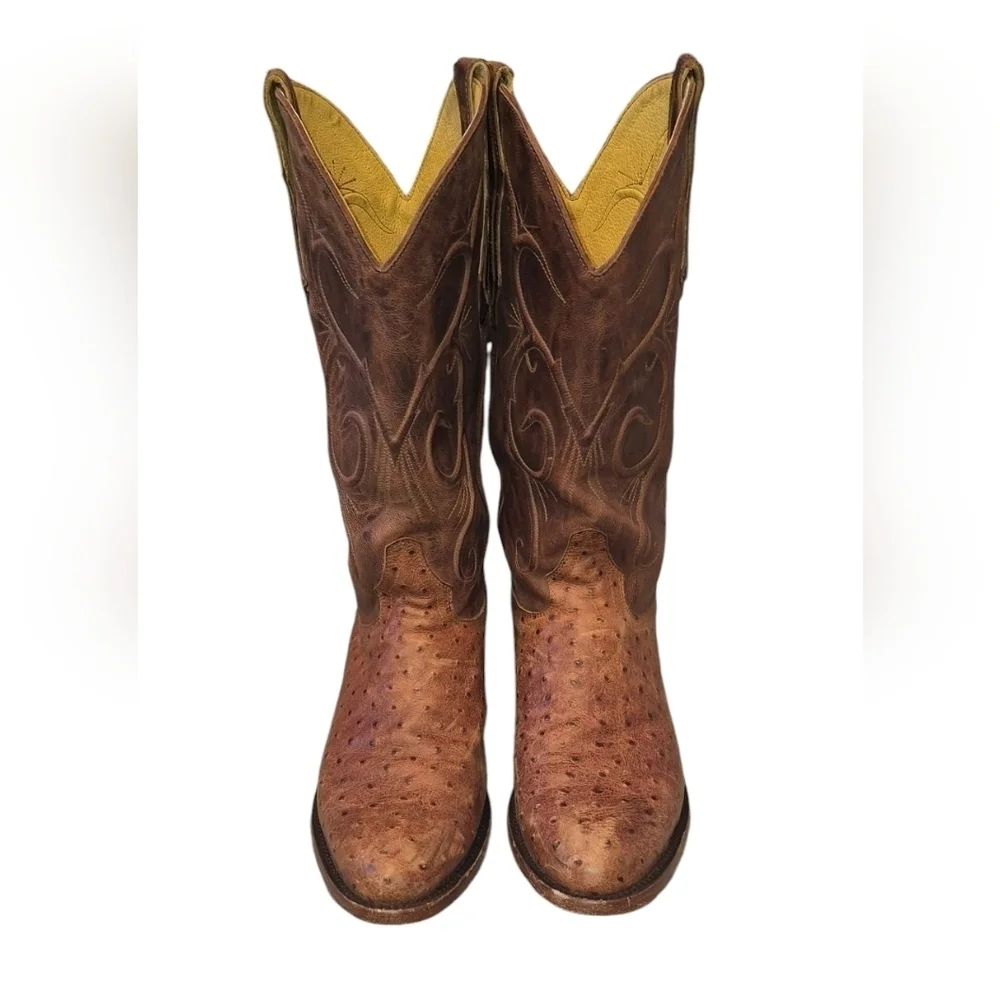 Cavender's Almond Ostrich Print Round Toe Cowboy Boots